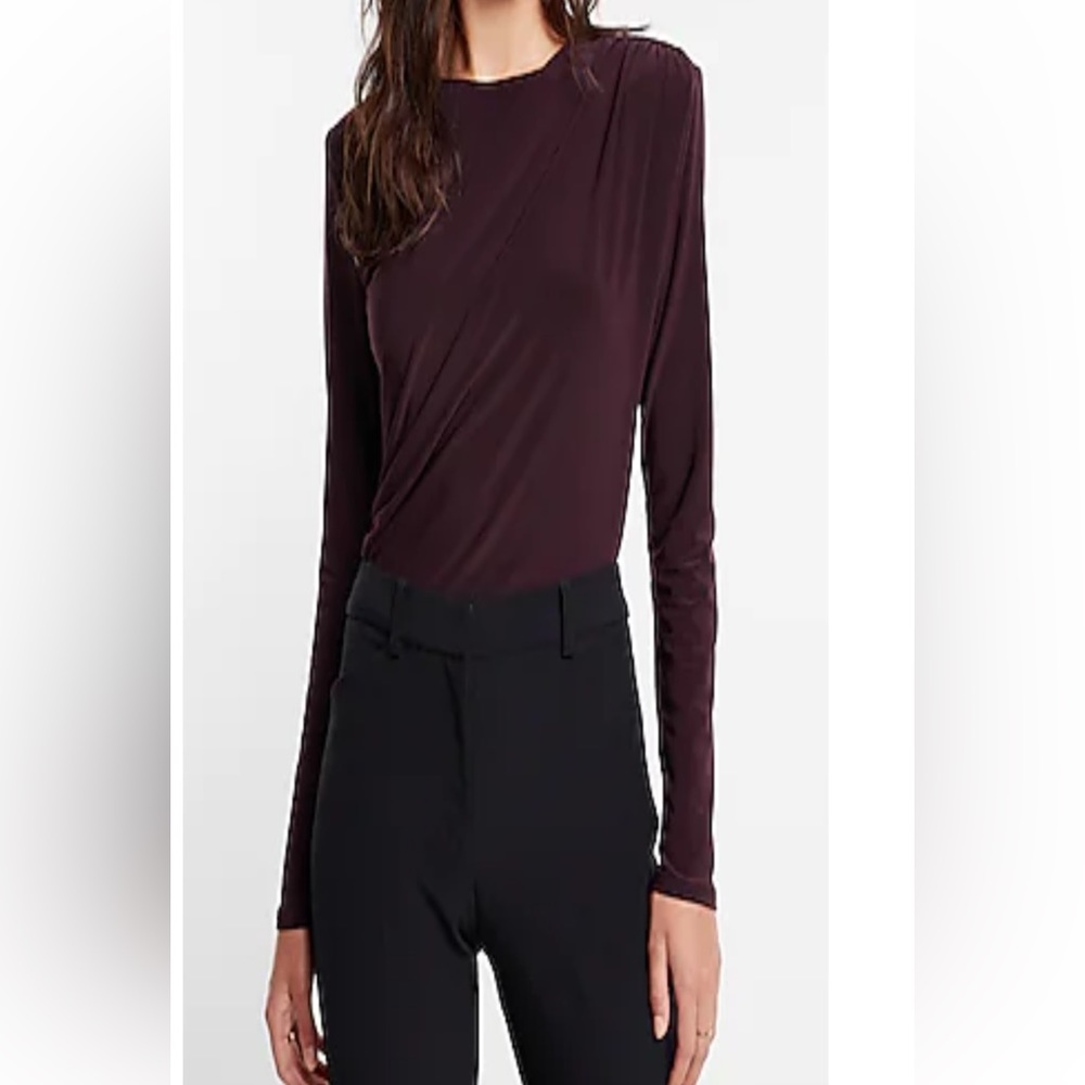 BNWT Express Matte Crew Neck Draped crop top long sleeve SIZE medium DARK PURPLE